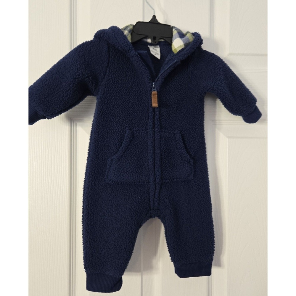 Carter's Baby one piece Hooded‎ Sharpa Size 3 Months dark Blue